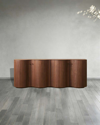 Cortina Boat-Shaped Walnut Wood Sideboard - Waved Base Buffet Table for Living Room & Entryway