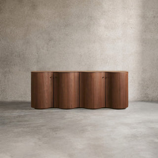 Cortina Boat-Shaped Walnut Wood Sideboard - Waved Base Buffet Table for Living Room & Entryway