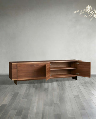 Mihaela Solid Oak Media Console - Retro Wood TV Stand & Entertainment Center for Living Room