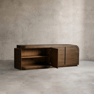 Pliego Sideboard Guanacaste Wood Curved Door Recessed Finger Pulls