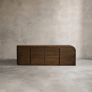 Pliego Sideboard Guanacaste Wood Curved Door Recessed Finger Pulls