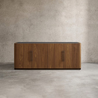 Piermont Sideboard Black Walnut Smoked Glass Top Bronze Plinth Base