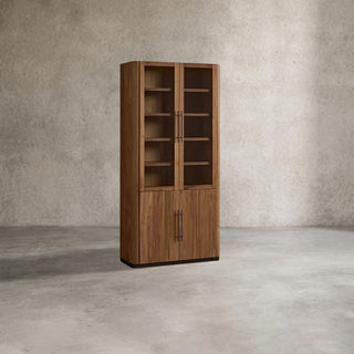 Piermont Glass Door Wood Tall Display Storage Cabinet