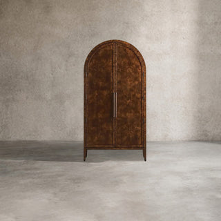 Hattie Burl Tall Wood Storage Cabinet - Mappa Burl Veneer Solid Oak with Adjustable Shelves for Living Room