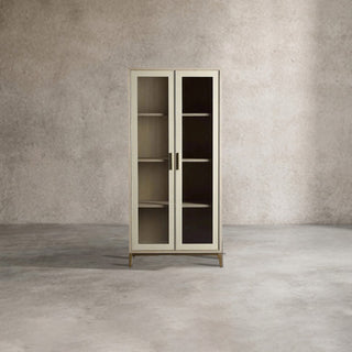 Malone Textured Leather Tall Display Cabinet with Glass Doors