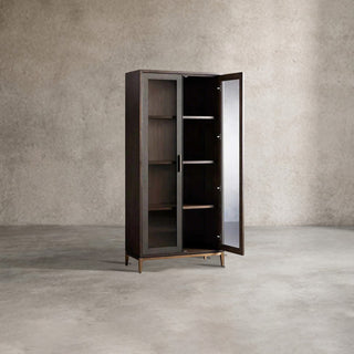 Malone Textured Leather Tall Display Cabinet with Glass Doors