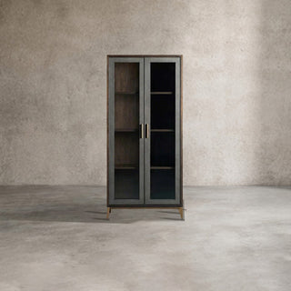 Malone Textured Leather Tall Display Cabinet with Glass Doors