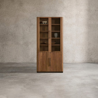 Piermont Glass Door Wood Tall Display Storage Cabinet