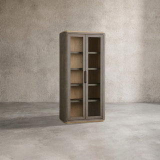 Harrow Charbon Faux Shagreen Tall Display Cabinet - Solid Beech Wood with Adjustable Shelves