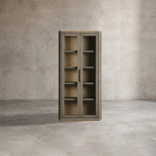 Harrow Charbon Faux Shagreen Tall Display Cabinet - Solid Beech Wood with Adjustable Shelves