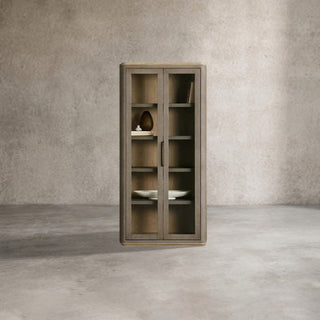 Harrow Charbon Faux Shagreen Tall Display Cabinet - Solid Beech Wood with Adjustable Shelves