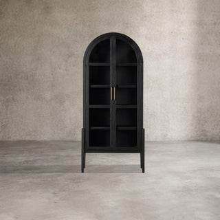 Wright Mediterranean Glass Door Wood Tall Display Cabinet for Living & Dining Room