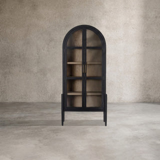 Wright Mediterranean Glass Door Wood Tall Display Cabinet for Living & Dining Room