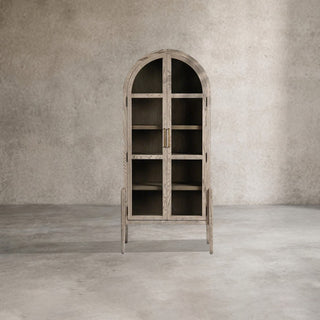 Wright Mediterranean Glass Door Wood Tall Display Cabinet for Living & Dining Room