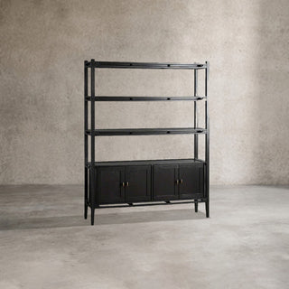 Brock Dark Twilight Finish Bookcase - Solid Ash Wood Mid-Century Modern Storage