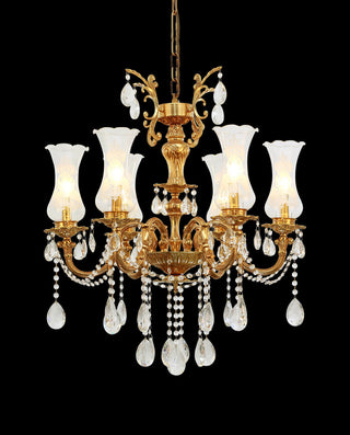 28X31 Inch 6 Lights Small Classical Candle Style Brass and Crystal Chandelier Lighting