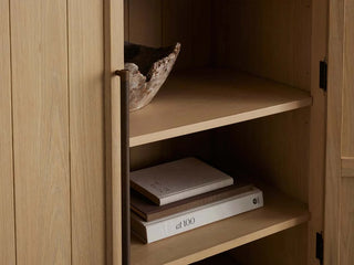 Hattie Oak Wood Tall Storage Cabinet: Living Room Display Cabinet & Bookcase