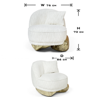 Luxury Sculptural Armchair with Polished Hammered Brass Base & Organic Curved Design