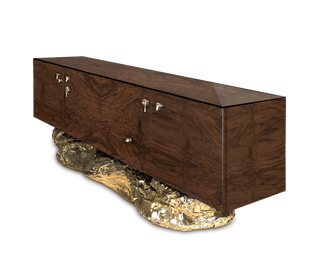 Luxury Gold Buffet Cabinet with Sculptural Metal Base & Hidden Storage