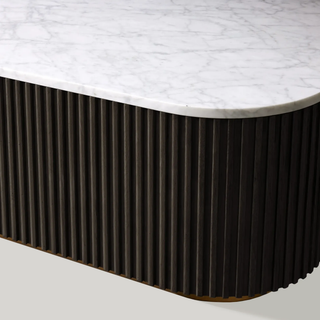 Finley Coffee Table: Minimalist Fluted Stone Top Sofa Center Coffee Table