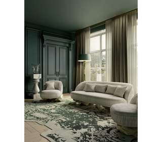 Luxury Sculptural Sofa with Polished Hammered Brass Base & Organic Curved Design