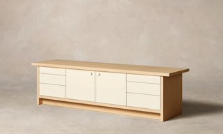 86" Leather Console, White Oak or Walnut Media Cabinet