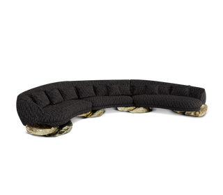 Luxury Sculptural Curved Sofa with Polished Hammered Brass Base & Organic Design