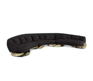 Luxury Sculptural Curved Sofa with Polished Hammered Brass Base & Organic Design