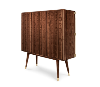Luxury Walnut Bar Cabinet with Brass Accents & Hidden Storage