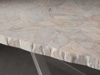 Petra Rectangular Dining Table – Marble & Petrified Wood Top with Iron Base