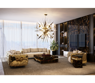 Luxury Carrara Marble Coffee Table with Sculptural Brass Frame & Organic Design
