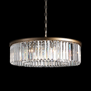 French Art Deco K9 Crystal Round Chandelier