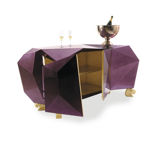 Luxury Diamond-Inspired Sideboard Cabinet with Black Gold Finish & Hidden Storage
