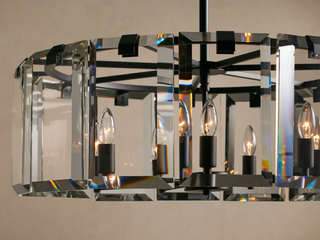 Modern Faceted Crystal Round Chandelier with Brass or Bronze Finish