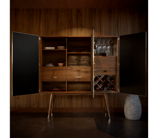 Luxury Walnut Bar Cabinet with Brass Accents & Hidden Storage