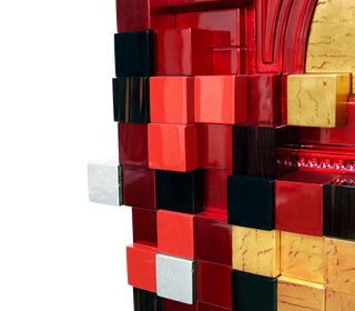 Luxury Display Cabinet with Geometric Pixel Design, Glass Shelves & Storage
