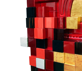 Luxury Display Cabinet with Geometric Pixel Design, Glass Shelves & Storage