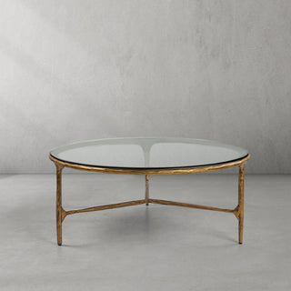 Hand-Forged Metal Glass Round Coffee Table 3 Legs 35"