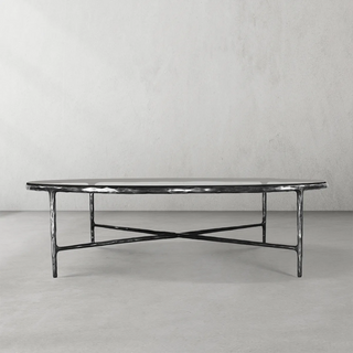 Hand-Forged Metal Glass Round Coffee Table 36" 55"