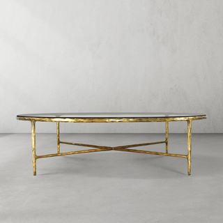 Hand-Forged Metal Glass Round Coffee Table 36" 55"