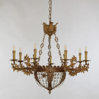 31X29 Inch 12 Lights French Empire Style Brass and Crystal Chandelier Light