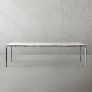 Hand-Forged Metal Marble Rectangular Dining Table