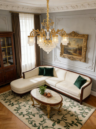 33 Inch Wide French Empire Style Brass Crystal Chandelier Gold Living Room Chandelier