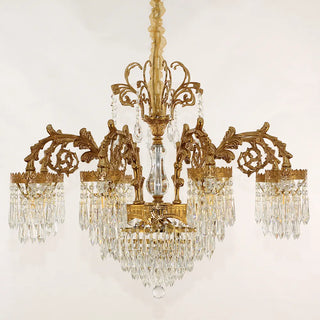 33 Inch Wide French Empire Style Brass Crystal Chandelier Gold Living Room Chandelier