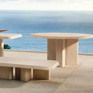 Cruz Outdoor Round Marble Dining Table - Modern Indonesian Natural Stone Patio Table