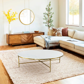 Hand-Forged Metal Marble Round Coffee Table 36" 55"