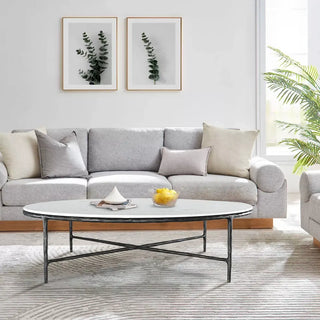 Hand-Forged Metal Marble Round Coffee Table 36" 55"