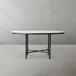 Hand-Forged Metal Marble Round Dining Table