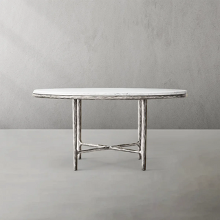 Hand-Forged Metal Marble Round Dining Table