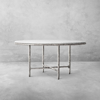 Hand-Forged Metal Marble Round Dining Table